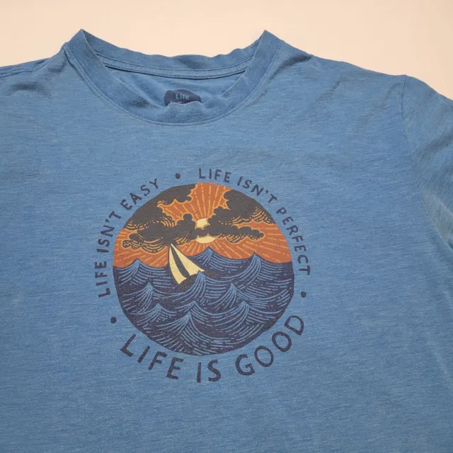 Life Is Good Waves T-Shirt Mens L Blue Cool Tee Boat Ocean ^75 2