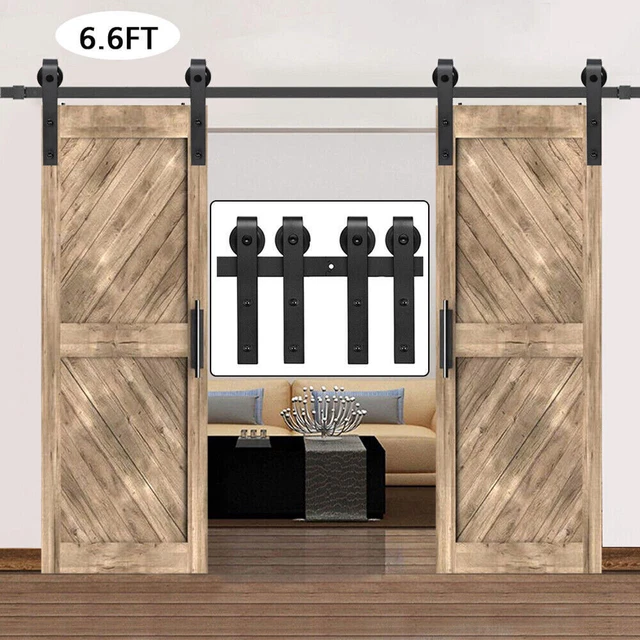 6.6FT Sliding Barn Door Hardware Set Closet Track Rail Kit Roller Double Door