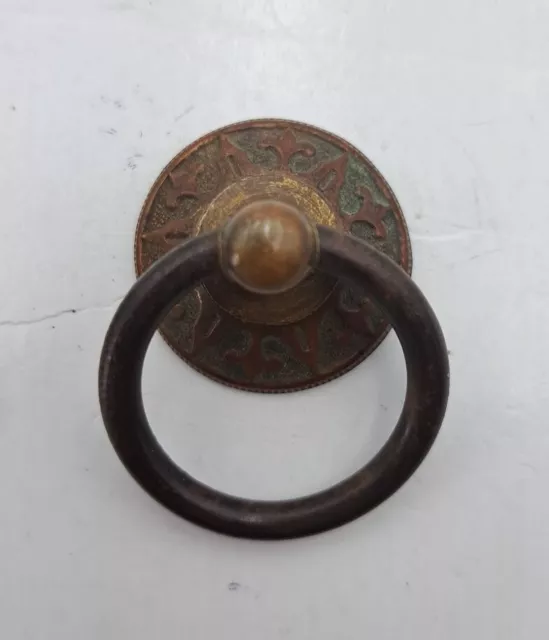 Victorian Eastlake Drop Ring Drawer Pulls Drop Knobs Brass Hardware Lot of 2 2