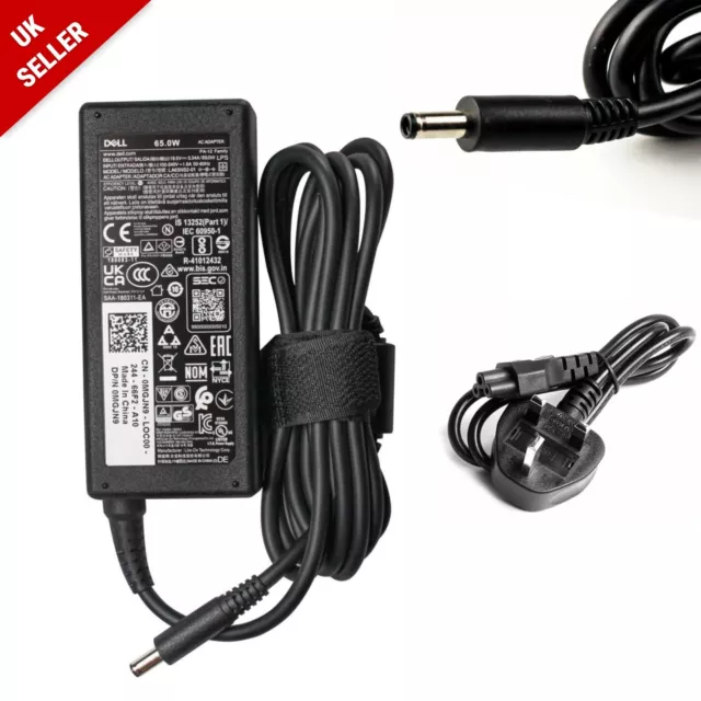 GENUINE Dell Laptop Charger 19.5V-3.34A, 65W (4.5mm Pin) with Power Lead