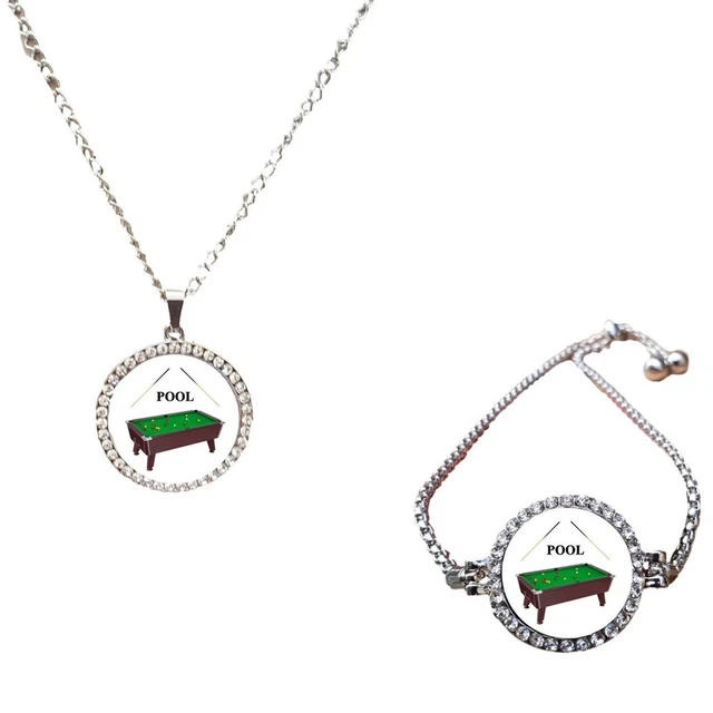 Set Of 2 Pool Cue Billiards Silver Colour Bracelet And Necklace + Gift Boxes