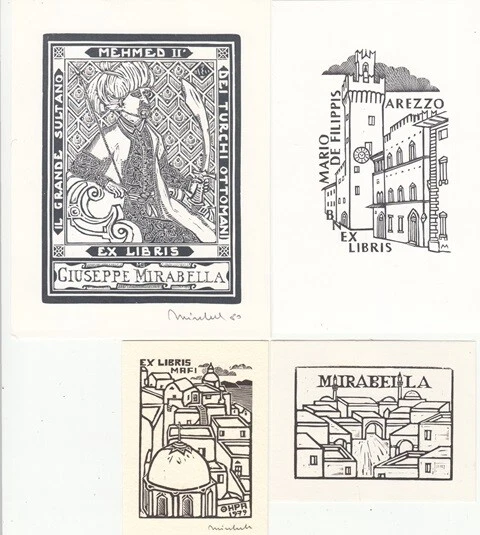 8 Exlibris Bookplate Hochdrucke Giuseppe Mirabella 1948 Konvolut Lot Mafi 2