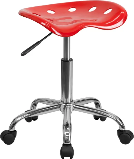 Vibrant Red Swivel Backless Stool with Tractor Seat and Chrome Metal Base