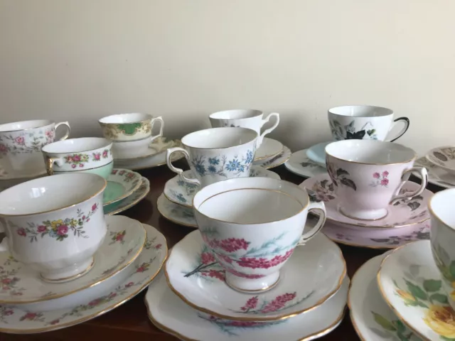 Lovely Assorted Vintage Bone China Trios -  Tea Cup, Saucer, Tea Plate