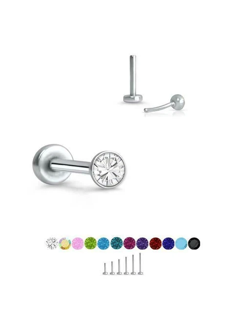 Threadless Labret Push Pin Nose Ring Steel Monroe Stud 1.5mm CZ 18G 20G