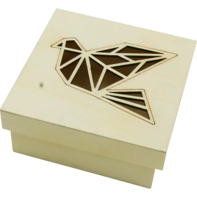 Caja de Madera Con Corte Pájaro Origami 11CM