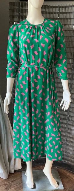LK BENNETT GREEN Dr Dorothy 100 silk midi dress Size UK 6 US 2