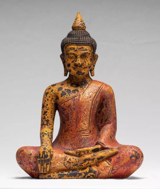 Ancien Khmer Style Se Asie Assis Bois Enlightenment Statue de Bouddha