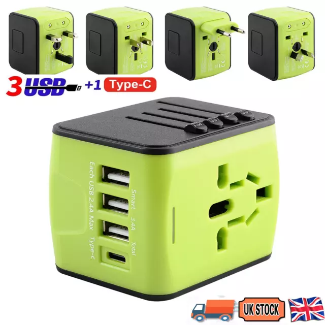 World Wide Universal Travel Adapter UK EU US AU Multi Plug Charger w/ USB Type C