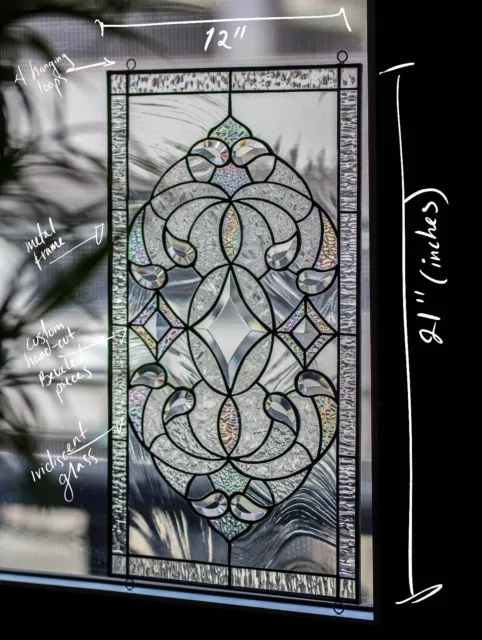 Tiffany Style Stained Glass Window Panel RV Clear Beveled Diamond Victorian