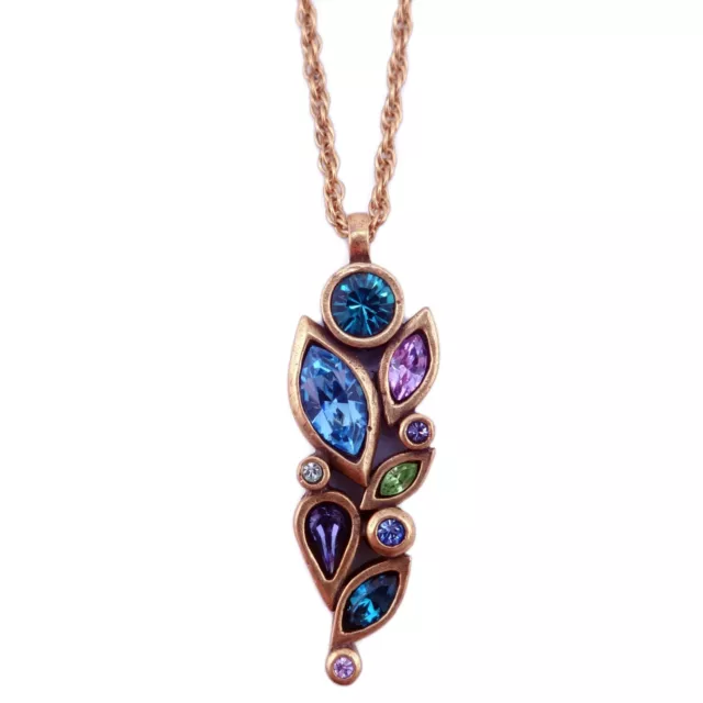 Patricia Locke Waterlily Fleur Blue Purple Green Crystal Gold Pendant Necklace