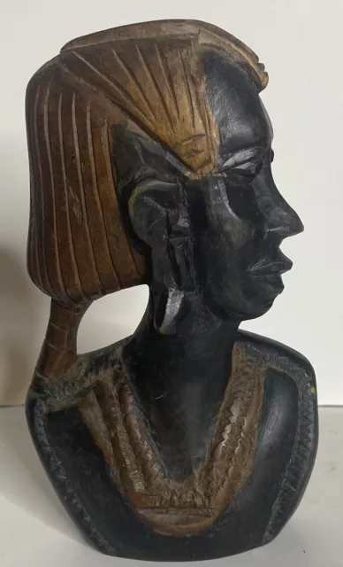 Hand Carved Sculpture Tribal Head Vintage African Wood Ebony