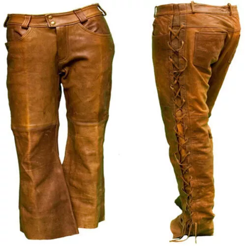 Men Native Indian Western American Cowboy Leather Laced Pant