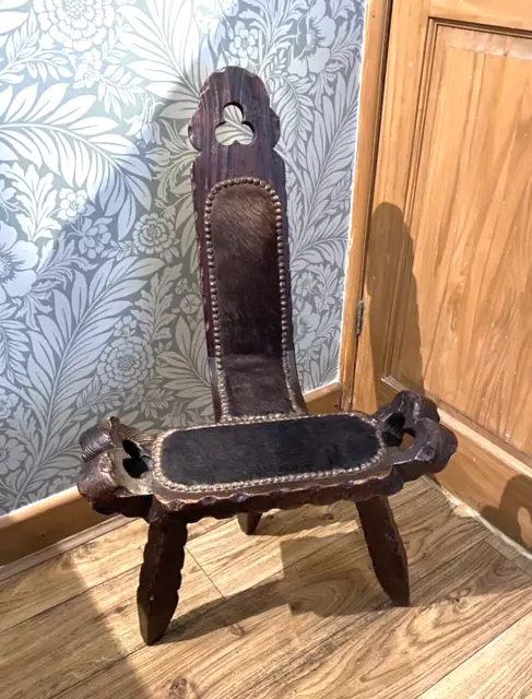 VINTAGE SOLID WOOD with hide seat Spinning Chair spinning stool