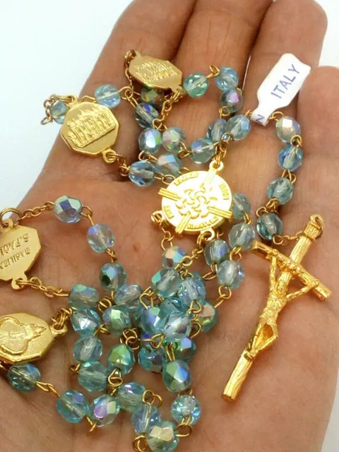LOT OF 5 Italian Aquamarine AB Crystal Rosary Beads, Made in Italy