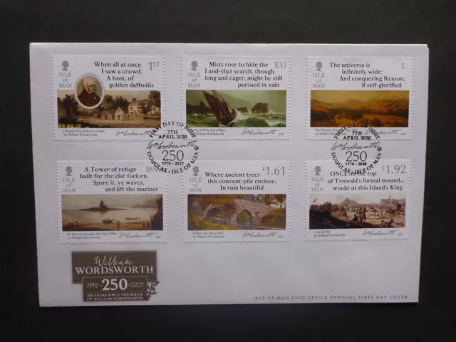 ISLE OF MAN 2020 250th BIRTH WILLIAM WORDSWORTH SET 6 STAMPS FIRST DAY COVER