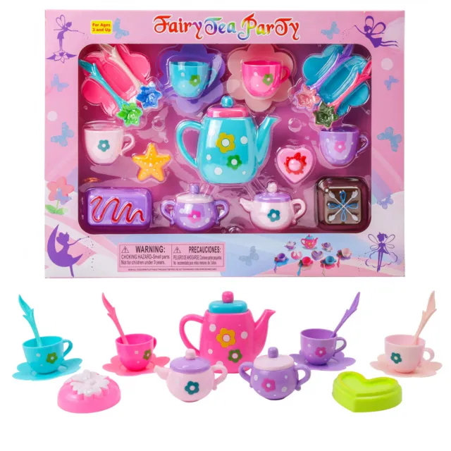 Kidplokio Pink Fairytale Tea Party Pretend Playset 17pc Girls Toys Ages 3 and Up