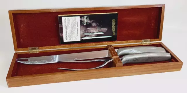 Vtg. Gerber Legendary Blades Carving Set Snickersnee Knife, RON Fork Walnut Box.