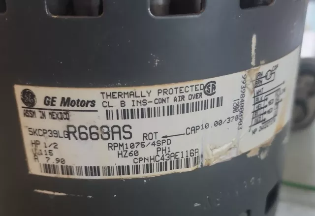 GE 5KCP39LGR668AS Furnace Blower Motor HP1/2 RPM 1075/4SPD 115V HC43AE116A 1b=4
