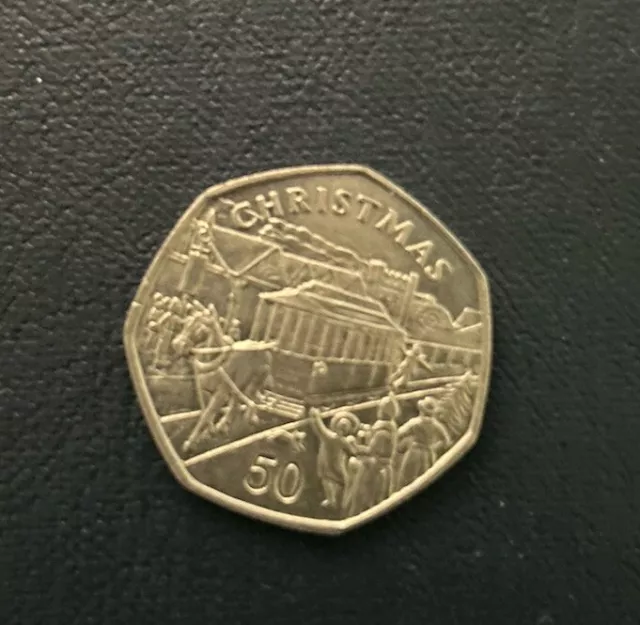 1986 Isle of Man Christmas 50p  Fifty Pence Coin