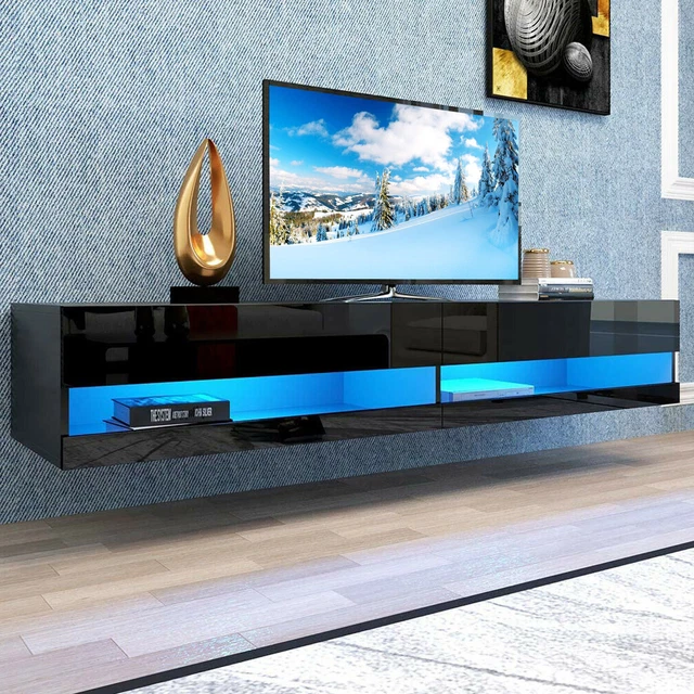 FLOATING LED TV Stand For 80" High Gloss Wall Mounted Media Console
