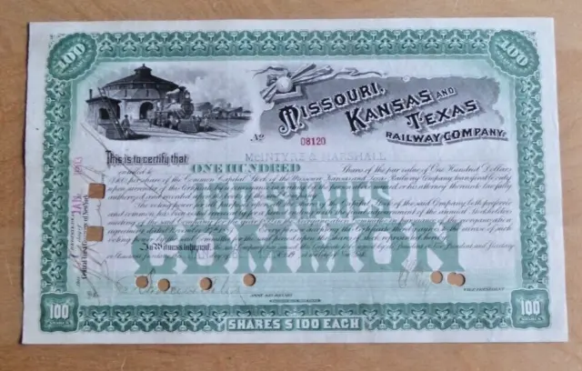 Missouri, Kansas & Texas Railway Co. stock certificate 1903