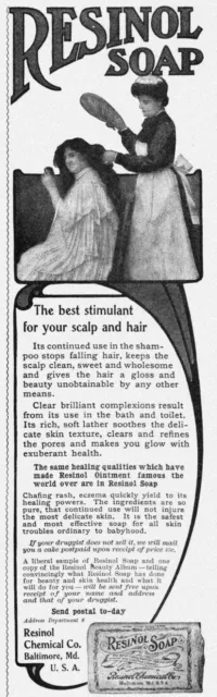 1905 Resinol Soap Antique Print Ad Shampoo Best Stimulant For Scalp And Hair