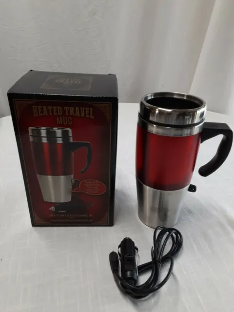 New Heated Insulated Portable 15 oz Travel Mug 12V Auto Adapter Stainless Steel