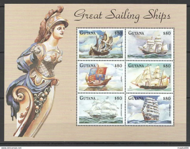 Pk344 Guyana Transport Great Sailing Ships 1Kb Mnh Stamps