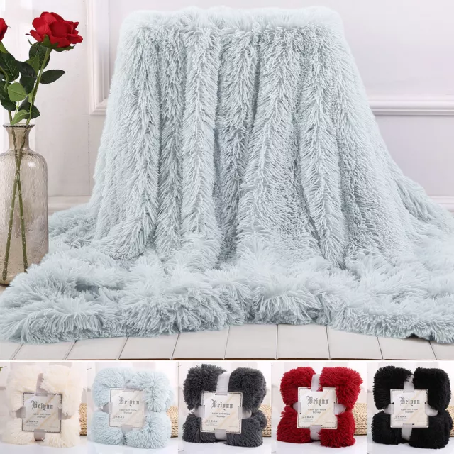 Large Soft Warm Bed Sofa Throw Rug Blanket Fluffy Fleece Shaggy Cozy Bedspread