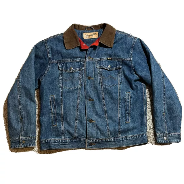 Wrangler Red Blanket Lined Mens Medium Dark Denim Jacket 74265RT Button Up