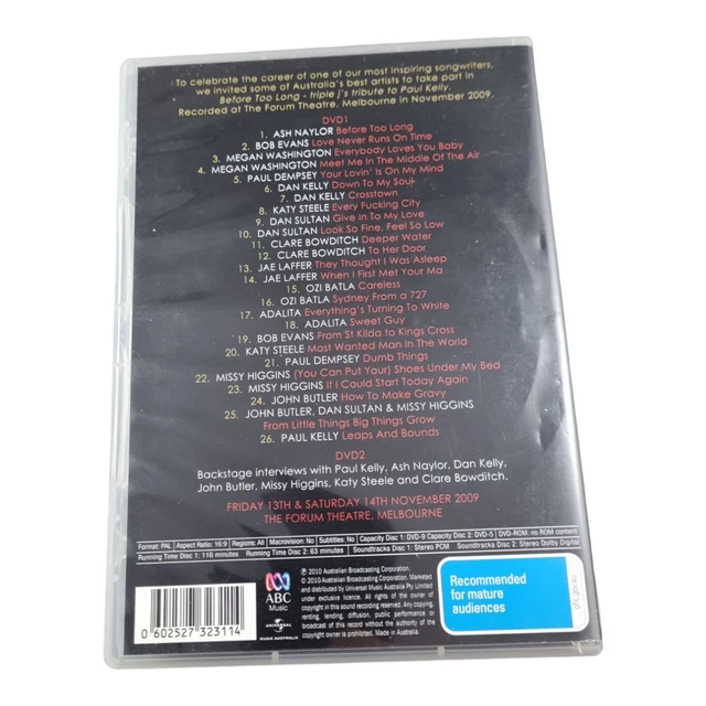A28 BEFORE TOO LONG - Triple J's Tribute To Paul Kelly region 4 DVD (2 ...