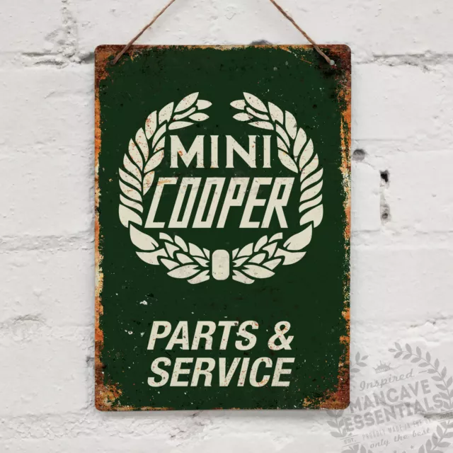 MINI COOPER PARTS Grün Replik Vintage Metall Wandschild Retro Garage Schuppen Rennen