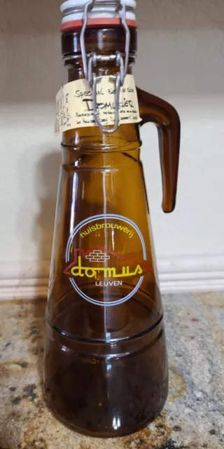 German Beer Growler 40mm Domus Leuven Amber Glass Bottle with Wire & Lid