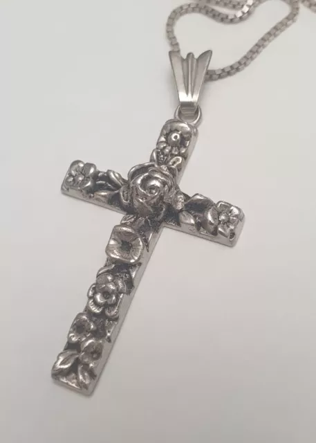 Großes Maßives UNISEX Jugendstil Kreuz 800er Silber mit Kette 925 Silber 70cm