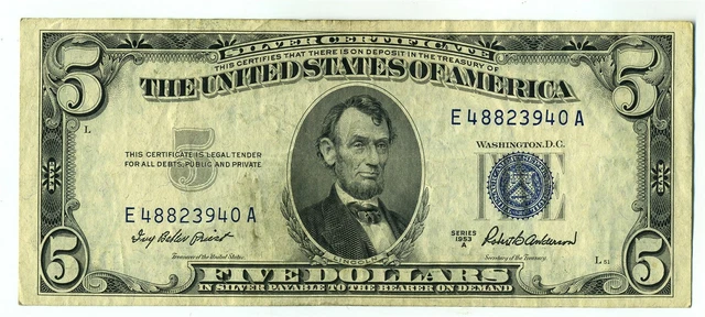 FR. 1656 1953A $5 Silver Certificate Small Size Note