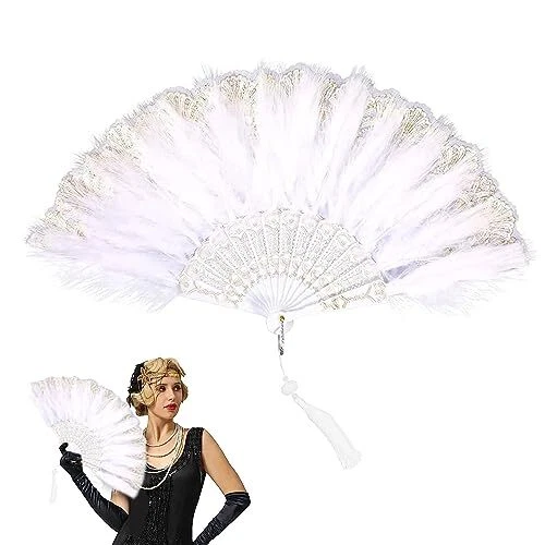 Éventail Plume Éventail Pliant en Plumes de Style Vintage des années 1920 Éve...