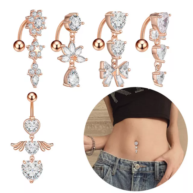 1 pezzo piercing all'ombelico inverso pendenza cuore con ali fiore ombelico.DB
