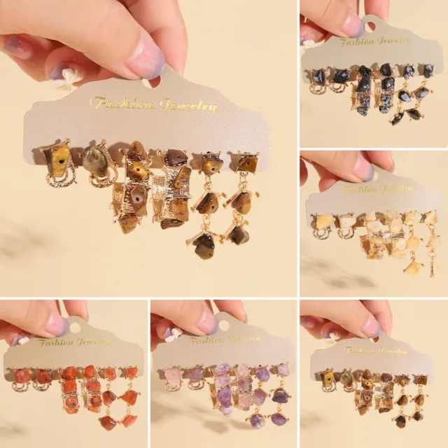 3 pairs Irregular Natural Stone Tassel Earrings Set Drop Dangle Women Jewelry