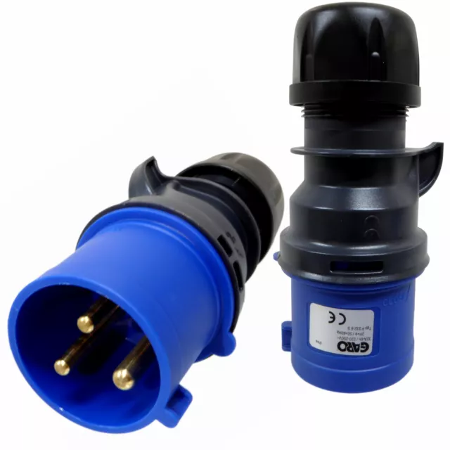 32 Amp 3 Pin Plug IEC CEE Quick Connector Blue Male 2P+E 1ph 220V 230V 240V 32A