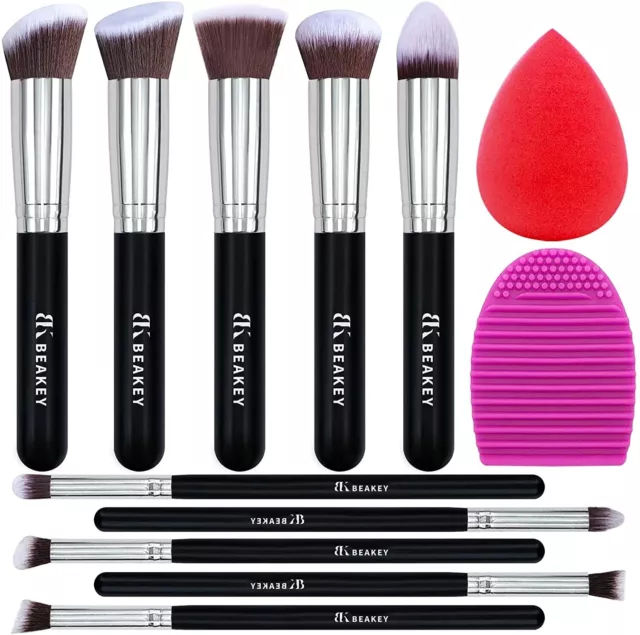 Set 10 Brochas y pinceles Maquillaje vegano + esponja + limpiador,mangos madera