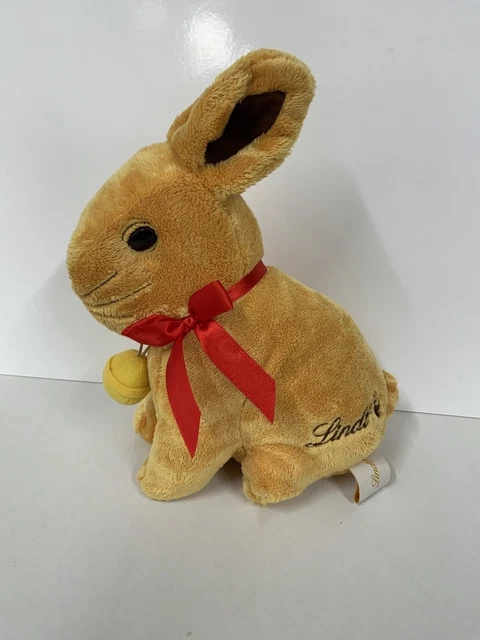 LINDT BUNNY RABBIT Plush Soft Toy 24cm Tall Zip Pouch Base Red Ribbon ...