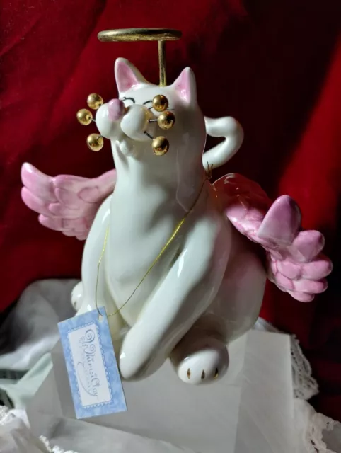 Amy Lacombe Whimsiclay Fancy Feline Angelica 86076 2002 ANGEL CAT TAG PINK WINGS