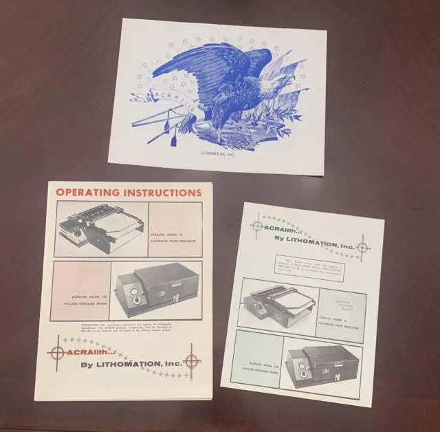 1960’s Acralith by Lithomation Manual/Papers Runnemede NJ Offset Printing Plates