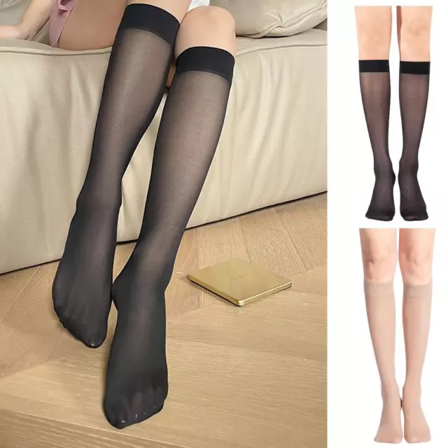 1 PAIR WOMEN'S Sexy Ultra-Thin Silky Socks Mid-Calf Stockings Elastic ...