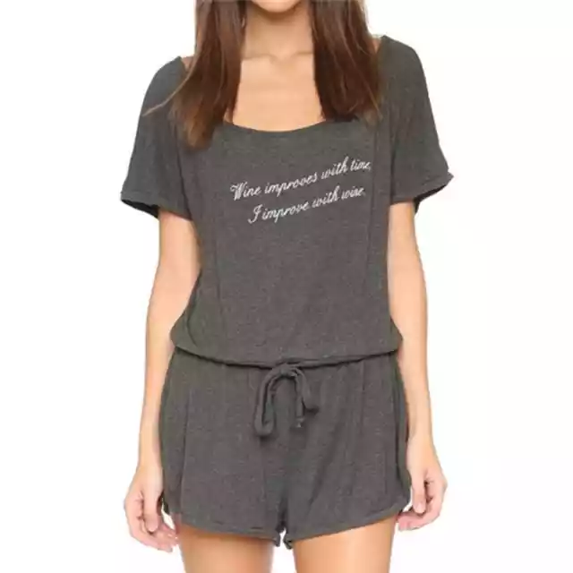 Wildfox Grey Comfy All Day graphic Romper/Jumpsuit Size M