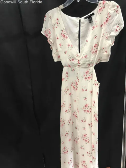 Forever 21 Womens Cream Pink Floral Cutout Waist Maxi Dress Size Small