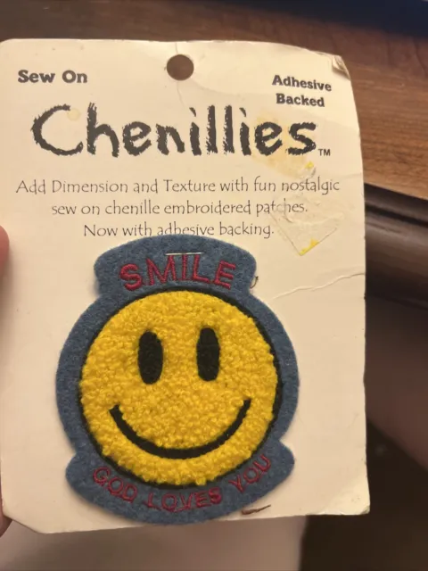 Vintage Chenille Smile God Loves you Sew On with adhesive back 1998