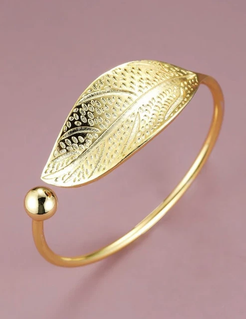 Bracelet Manchette Fleurs Feuille Doré – Bijou Femme Jonc Ajouré En Alliage, Neuf Sans Emballage