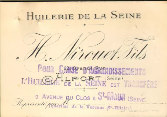 94 Saint Maur Maisons-Alfort Visit Card Nirouet Oilerie De La Seine 1912